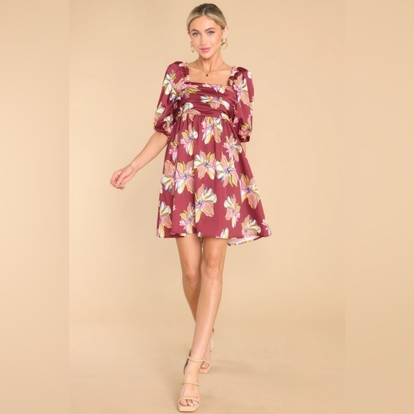 NWT CROSBY Mollie Burch Hunter Puff Sleeve Babydoll Mini Dress Gallery Floral, S - Picture 5 of 15